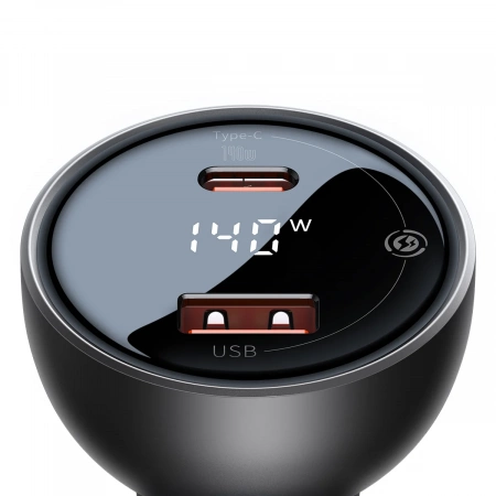 Автомобильное зарядное устройство Baseus Digital Display PD3.1 Dual Fast Charger Car Charger U+C 140W Set Obsidian с кабелем Type-C - Type-C 240W (48V/5A) 1m Черное (CGZX070001)