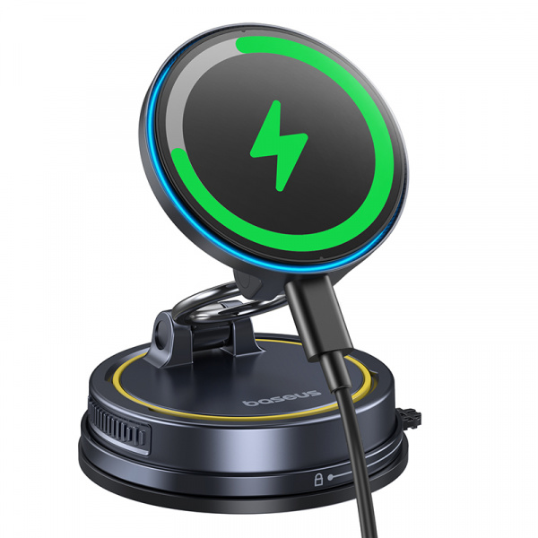 Автомобильный магнитный держатель с беспроводной зарядкой Baseus PrimeTrip VC2 Flex Pro Magnetic Wireless Car Charger Mount Suction Cup Version Чёрный (C0013F01)