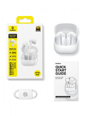 Беспроводные наушники Baseus Bass BS1 NC Semi-in-Ear True Wireless Earbuds Белый (A0010103)