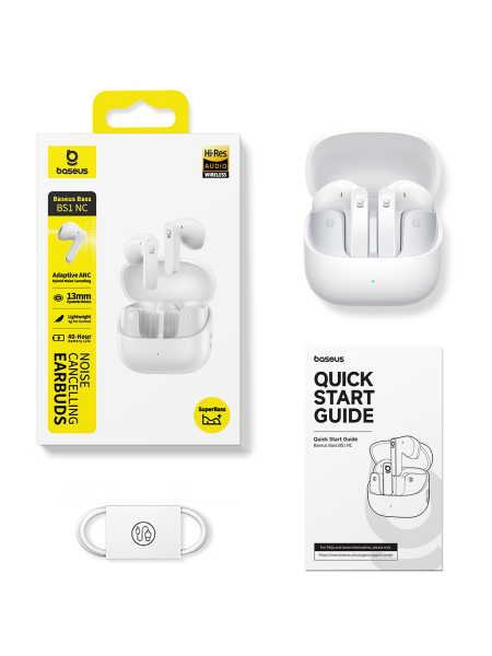 Беспроводные наушники Baseus Bass BS1 NC Semi-in-Ear True Wireless Earbuds Белый (A0010103)