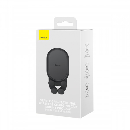 Автомобильный держатель с беспроводной зарядкой Baseus Stable Gravitational Wireless Charging Car Mount Pro 15W (Air Outlet Version) (SUWX030001) Черный Автомобильный держатель с беспроводной зарядкой Baseus Stable Gravitational Wireless Charging Car Mount Pro 15W (Air Outlet Version) (SUWX030001) Черный