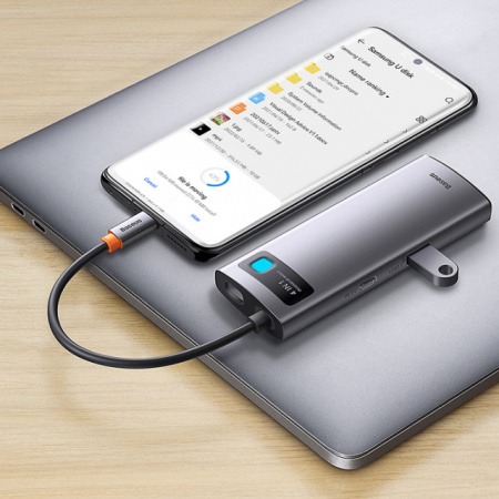 Хаб Baseus Metal Gleam Series 4-in-1 Multifunctional Type-C HUB Docking Station (Type-C - USB3.0*4) Серый (WKWG070013)