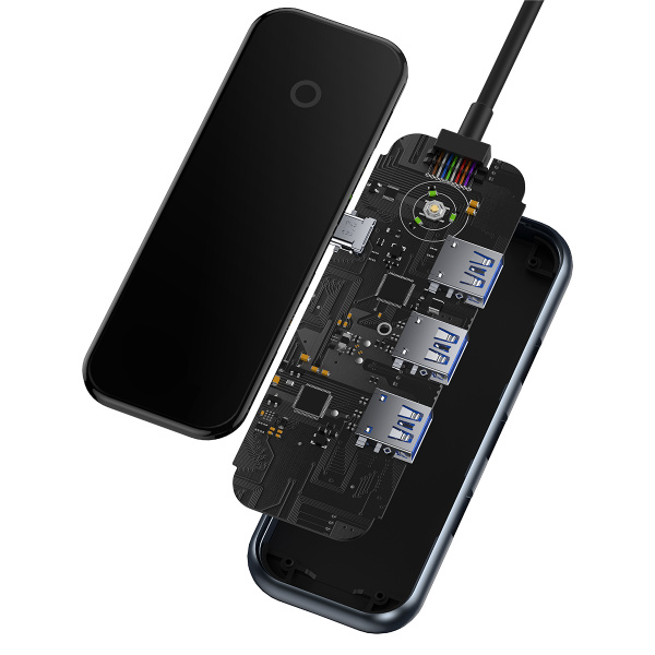 Хаб Baseus AcmeJoy 4-Port Type-C HUB Adapter (Type-C - USB3.0*3+Type-C PD&Data *1) Темно-серый (WKJZ010013)