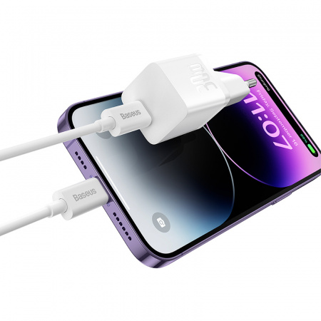 Сетевое зарядное устройство Baseus GaN5 (mini) 1C 30W + Кабель USB-C - USB-C Белый (P10110902213-00)