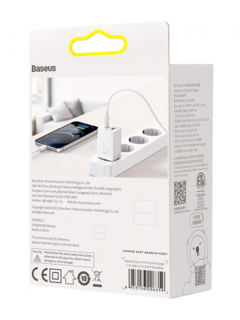 Сетевое зарядное устройство Baseus Super Si Pro Quick Charger C+U 30W EU (PD, QC) Белое (CCSUPP-E02) Сетевое зарядное устройство Baseus Super Si Pro Quick Charger C+U 30W EU (PD, QC) Белое (CCSUPP-E02)