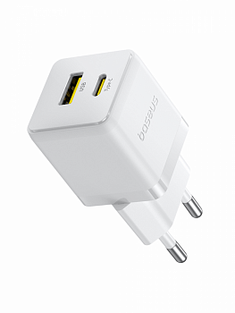 Сетевое зарядное устройство Baseus Palm Fast Charger C+U 30W EU Белый (в комплекте кабель USB-C - USB-C 60W) (P1011160A213-01)