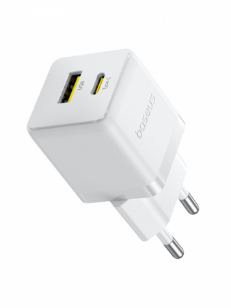 Сетевое зарядное устройство Baseus Palm Fast Charger C+U 30W EU Белый (в комплекте кабель USB-C - USB-C 60W) (P1011160A213-01)