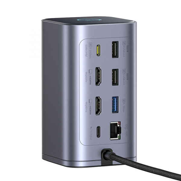 Док-станция 12-в-1 Baseus NU1 Air Spacemate  (USB-C to 2*HDMI 4K@60Hz+2*USB-C (10Gbps)+2*USB-A (5Gbps)+2*USB-A (480Mbps)+1*RJ45+SD/TF 3.0+1*USB-C (PD) Серый (B00568103813-00)
