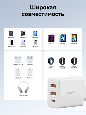 Сетевое зарядное устройство OS-Baseus Cube Fast Charger 2U+C 30W EU Белый (P10111402213-00) 