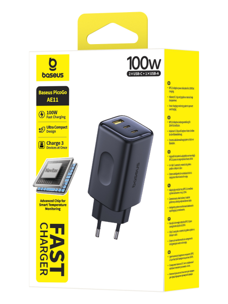 Сетевое зарядное устройство Baseus PicoGo AE11 Fast Charger 2C+U 100W EU Чёрный (E0121400)