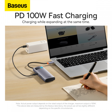 Хаб Baseus Metal Gleam Series 6-in-1 Multifunctional Type-C HUB Docking Station (Type-C - USB3.0*3+PD*1+SD/TF*1) Серый (WKWG030213)