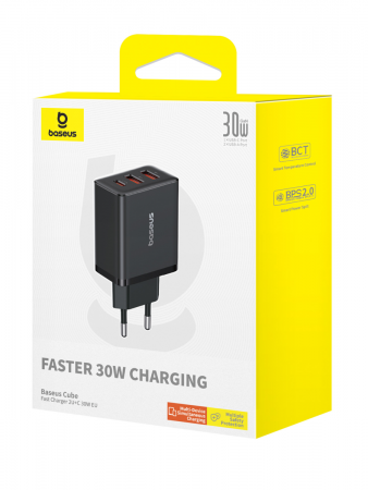 Сетевое зарядное устройство OS-Baseus Cube Fast Charger 2U+C 30W EU Чёрный (P10111402113-00)