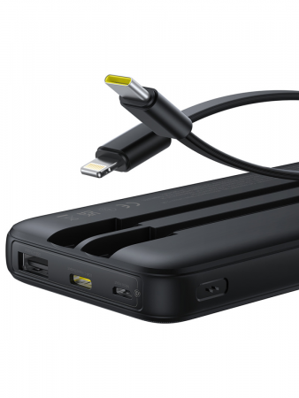 Повербанк Baseus Lipow Dual-Cable Power Bank with Digital Display 10000mAh 22.5W Чёрный ( в комплекте кабель USB-A - USB-C 0.2м) (P10079101123-00)
