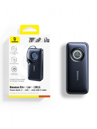 Внешний аккумулятор Baseus EnerCore CR11 Power Bank with Retractable Cable 20000mAh 67W Черный (E0027H00)