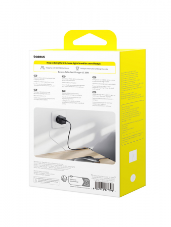 Сетевое зарядное устройство Baseus Palm Fast Charger 1C 30W EU Чёрный (в комплекте кабель Type-C - Type-C 60W(20V/3A) 1м) (P10111605113-01)