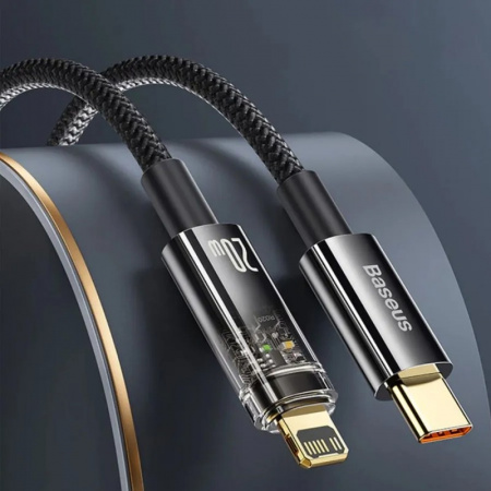 Кабель Baseus Explorer Series Auto Power-Off Fast Charging Data Cable Type-C - Lightning 20W 2м Черный CATS000101