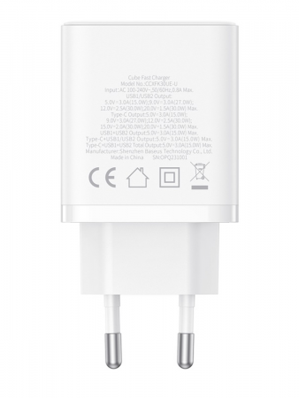 Сетевое зарядное устройство OS-Baseus Cube Fast Charger 2U+C 30W EU Белый (P10111402213-00) 