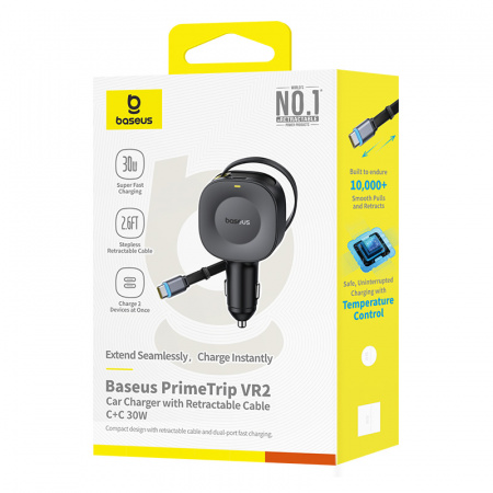 Автомобильное зарядное устройство с кабелем Baseus PrimeTrip VR2 Car Charger C+C 30W Чёрный (C0206400)