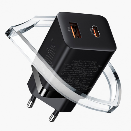 Сетевое зарядное устройство Baseus Super Si Pro Quick Charger USB + Type-C C+U 30W EU Черный (CCSUPP-E01)