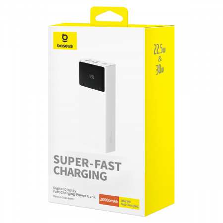 Внешний аккумулятор OS-Baseus Star-Lord Digital Display Fast Charging Power Bank 20000mAh 30W с кабелем USB - Type-C 3A 0.3m (P10022904213-00) Белый