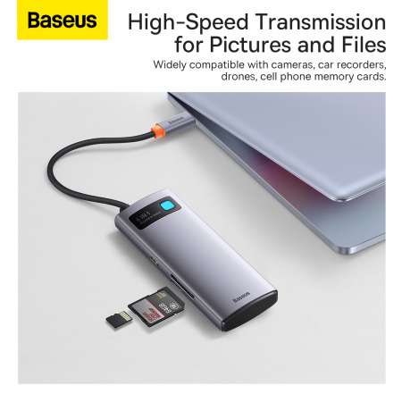 Хаб Baseus Metal Gleam Series 6-in-1 Multifunctional Type-C HUB Docking Station (Type-C - USB3.0*3+PD*1+SD/TF*1) Серый (WKWG030213)