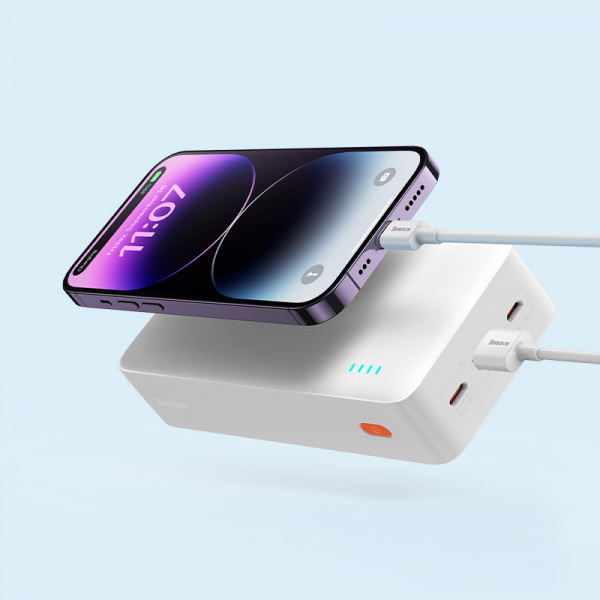 Внешний аккумулятор CN-Baseus Airpow Fast Charge Power Bank 30000mAh 20W с кабелем USB - Type-C 3A 0.3m (PPQD010502) Белый