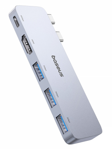USB-концентратор Baseus UltraJoy Series 5-Port HUB USB-C*2 - USB-C 40Gbps*1+HDMI 4K@30Hz*1+USB3.0*3 Серый (B00052801811-04)