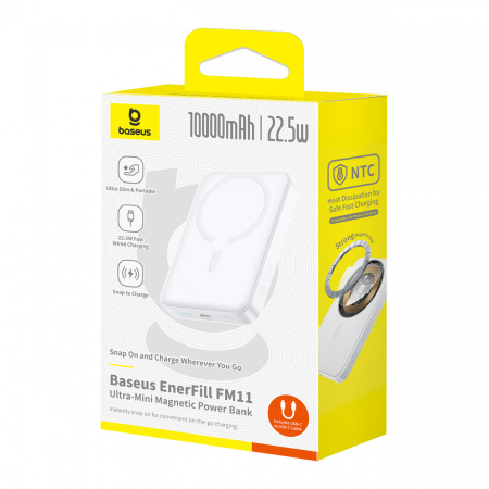 Повербанк Baseus EnerFill FM11 Ultra-Mini Magnetic 10000mAh 22.5W Белый (в комплекте Type-C - Type-C кабель 30см) (P1008210E213-00)