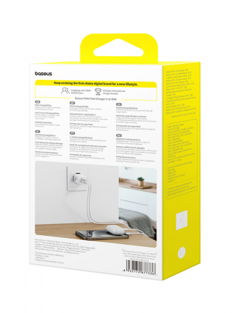 Сетевое зарядное устройство Baseus Palm Fast Charger C+U 30W EU Белый (в комплекте кабель USB-C - USB-C 60W) (P1011160A213-01)