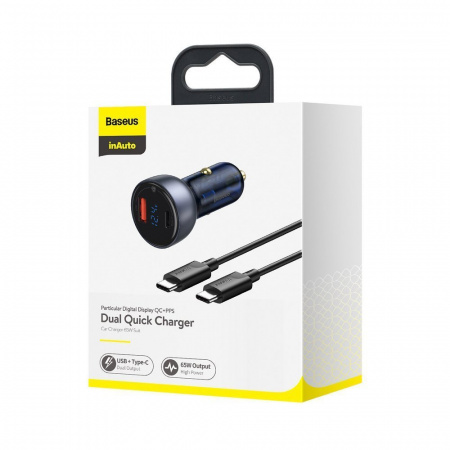 Автомобильная зарядка Baseus Particular Digital Display QC+PPS Dual Quick Charger Car 65W Темно-Серый (Кабель Type-C-Type-C 100W 1m) (TZCCKX-0G) Автомобильная зарядка Baseus Particular Digital Display QC+PPS Dual Quick Charger Car 65W Темно-Серый (Кабель Type-C-Type-C 100W 1m) (TZCCKX-0G)