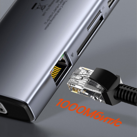 USB - разветвитель адаптер Baseus Metal Gleam Series 9-in-1 Multifunctional Type-C HUB Docking Station Space Gray (CAHUB-CU0G)