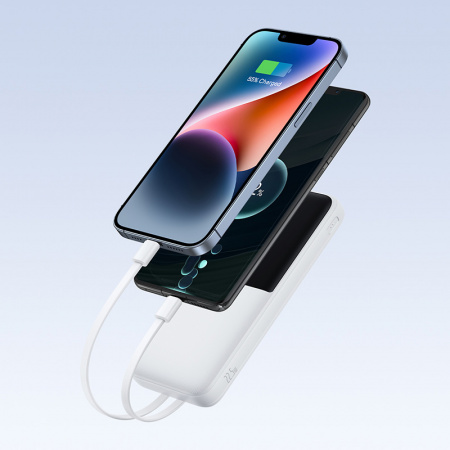 Повербанк Baseus Lipow Dual-Cable 10000mAh 22.5W Белый (в комплекте USB-A t- USB-C кабель 0.2м) (P10079101213-00)