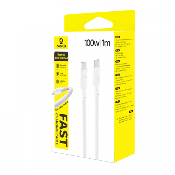 Кабель Baseus New Braided Fast Charging Cable USB-C- USB-C 100W 1м Белый (E0426V01)