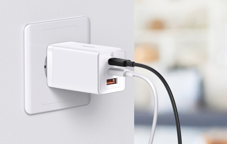Сетевое зарядное устройство Baseus GaN5 Pro Fast Charger 2C+U 65W EU White с кабелем Type-C - Type-C 100W(20V/5A) 1m (CCGP120202)