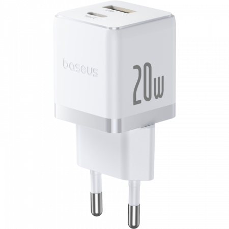 Сетевое зарядное устройство Baseus Palm Fast Charger C+U 20W EU (кабель в комплекте USB-C - USB-C 60W (20V/3A) 1м) Балый (P10111608213-01)