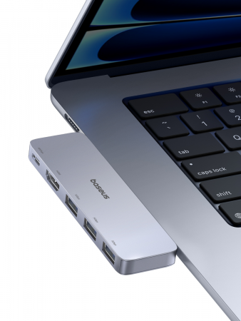 USB-концентратор Baseus UltraJoy Series 5-Port HUB USB-C*2 - USB-C 40Gbps*1+HDMI 4K@30Hz*1+USB3.0*3 Серый (B00052801811-04)