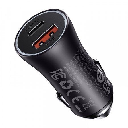 Автомобильное зарядное устройство Baseus Golden Contactor Max Dual Fast Charger Car Charger U+C 60W Dark Gray (CGJM000113)