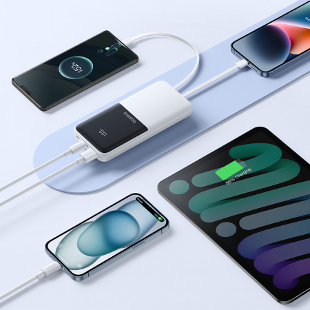 Повербанк Baseus Lipow Dual-Cable 10000mAh 22.5W Белый (в комплекте USB-A t- USB-C кабель 0.2м) (P10079101213-00)