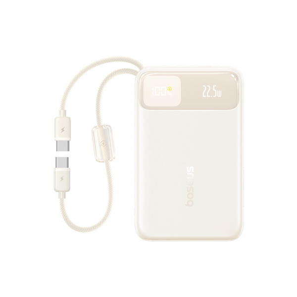 Повербанк Baseus EnerFill FC11 Digital Display с встроенным USB-C кабелем 10000mAh 22.5W Бежевый (E0030401)