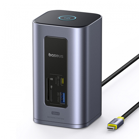 Док-станция 12-в-1 Baseus NU1 Air Spacemate  (USB-C to 2*HDMI 4K@60Hz+2*USB-C (10Gbps)+2*USB-A (5Gbps)+2*USB-A (480Mbps)+1*RJ45+SD/TF 3.0+1*USB-C (PD) Серый (B00568103813-00)