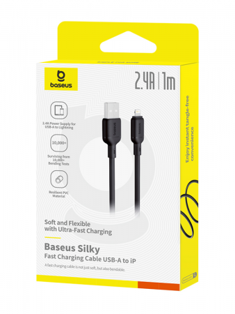 Кабель OS-Baseus Silky Series Fast Charging Cable USB - Lightning 2.4A 1м Чёрный (P10377702113-00)