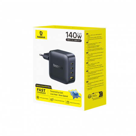 Сетевое зарядное  устройство Baseus EnerFill FH11 GaN Fast Charger 3C+U 140W EU Чёрный (E0121J00) 
