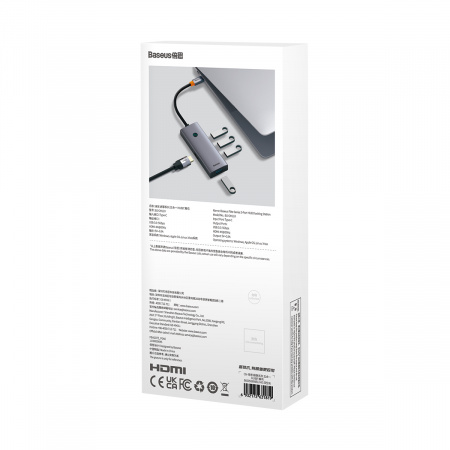 Хаб OS-Baseus Flite Series 5-Port HUB Docking Station (Type-C - HDMI4K@30Hz*1+USB 3.0*4) Серый (B00052809813-00)