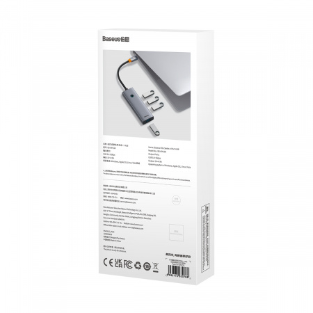 Хаб OS-Baseus Flite Series 4-Port HUB (Type-C - USB3.0*4) Серый (B0005280A813-03)