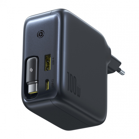 Сетевое зарядное устройство Baseus EnerCore CJ11 Fast Charger with Retractable Cable 2C+U 100W EU Чёрный (E0120M00)