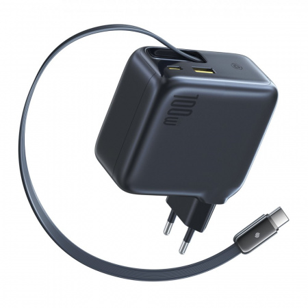 Сетевое зарядное устройство Baseus EnerCore CJ11 Fast Charger with Retractable Cable 2C+U 100W EU Чёрный (E0120M00)