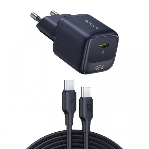 Сетевое зарядное устройство Baseus EnerFill FN22 Fast Charger 1C 45W EU (кабель в комплекте USB-C - USB-C 100W 1м) Чёрный (E0123306)