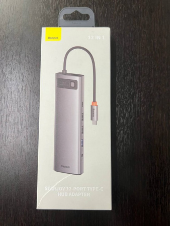 УЦЕНКА Хаб Baseus Metal Gleam Series 12-in-1 Multifunctional Type-C HUB Docking Station (Type-C - HDMI*1+USB3.1*2+USB3.0*2+Type-C3.1*1+PD*1+RJ45*1+SD/TF*1+DP*1+3.5mm*1) Серый (WKWG020213) Повреждена упаковки