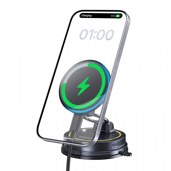 Автомобильный магнитный держатель с беспроводной зарядкой Baseus PrimeTrip VC2 Flex Pro Magnetic Wireless Car Charger Mount Suction Cup Version Чёрный (C0013F01)