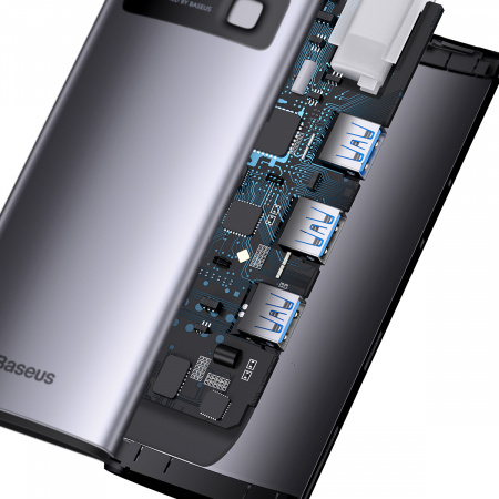 Хаб Baseus Metal Gleam Series 6-in-1 Multifunctional Type-C HUB Docking Station (Type-C - USB3.0*3+PD*1+SD/TF*1) Серый (WKWG030213)